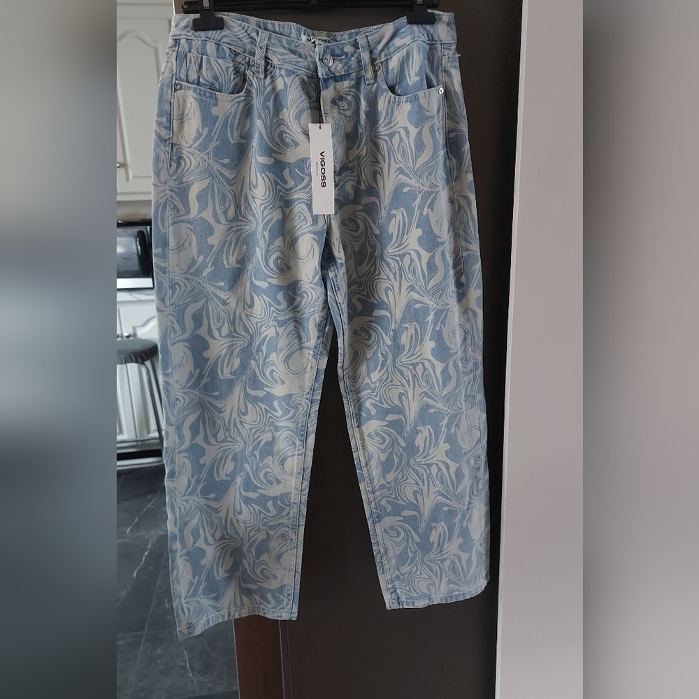 Coastal Boho Printed Denim Jeans Vigoss Frankie Relaxed Fit Size 29 Y2K Denim